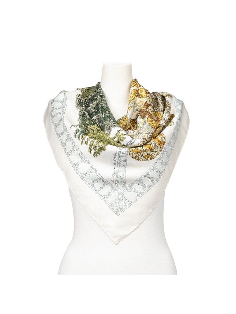 Hermes Scarf Ivory Green Goldtwill Silk
